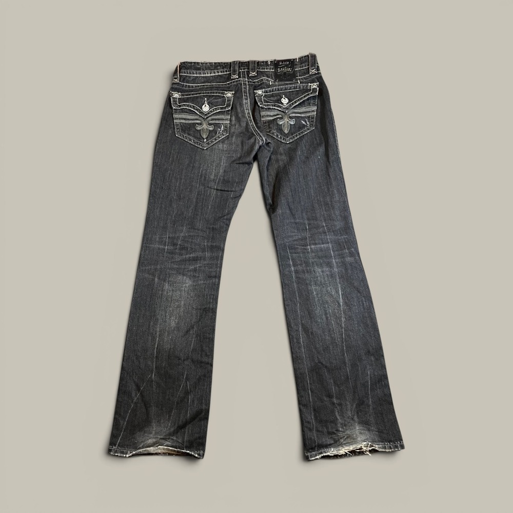 Rock Revival John Straight Jeans Mens 32 (34x34) Black Embroidered Flap Pockets